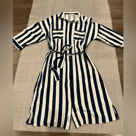 [M]Abel The Label Anthropologie Linen Blend Blue White Stripes Shirt Dresss - Picture 1 of 7